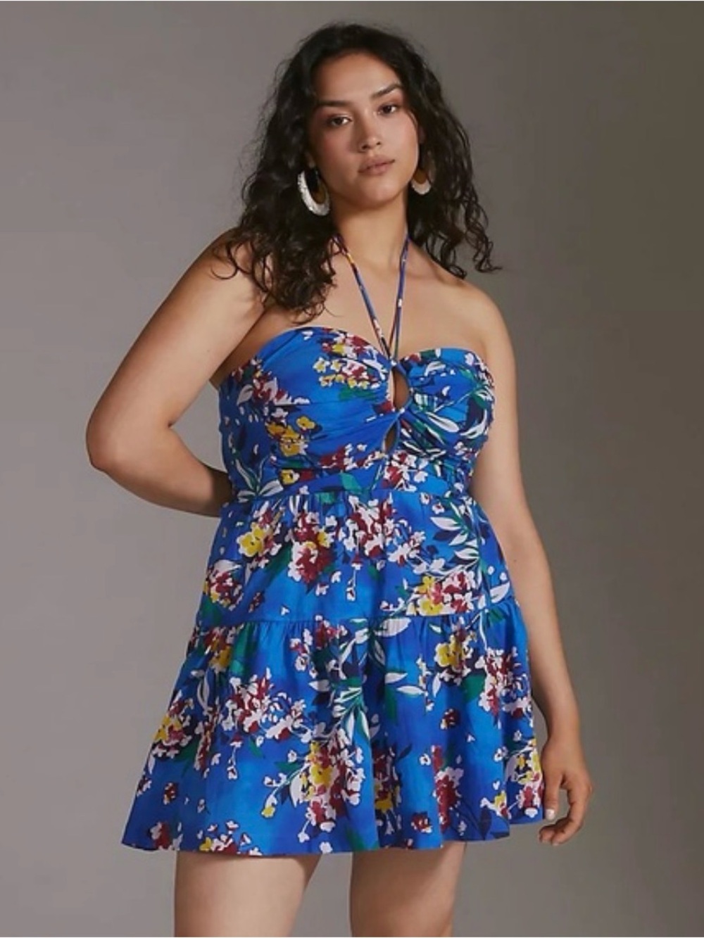 Anthropologie Royal Blue Floral Emily Halter Dress-SM